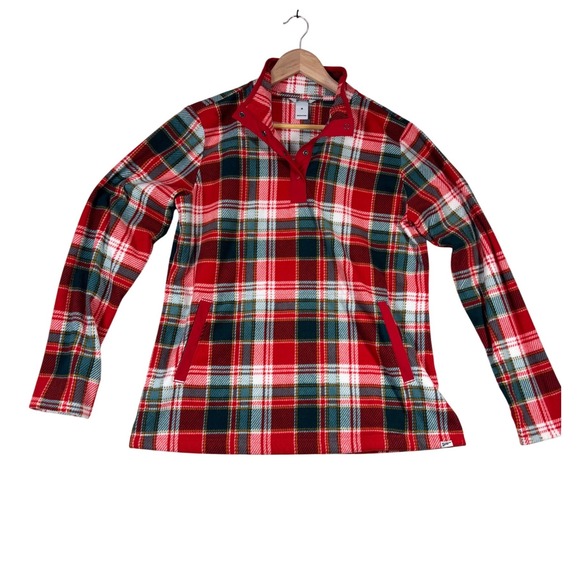 Duluth Trading Co Tops - Duluth Trading‎ Co Womens Red Plaid Fleece Snap Neck Pullover Jacket M 20099013
